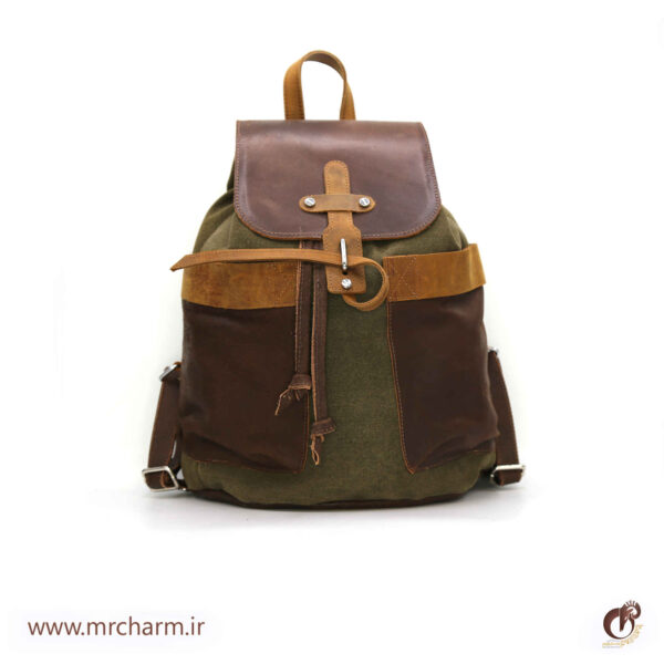 کوله پشتی چرم و برزنتmrch300050 - تصویر 3