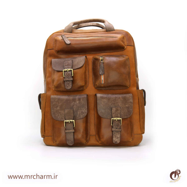 کوله پشتی هشت جیب تمام چرم mrch30045 - تصویر 1