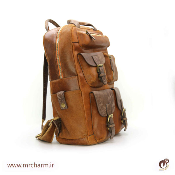 کوله پشتی هشت جیب تمام چرم mrch30045 - تصویر 10