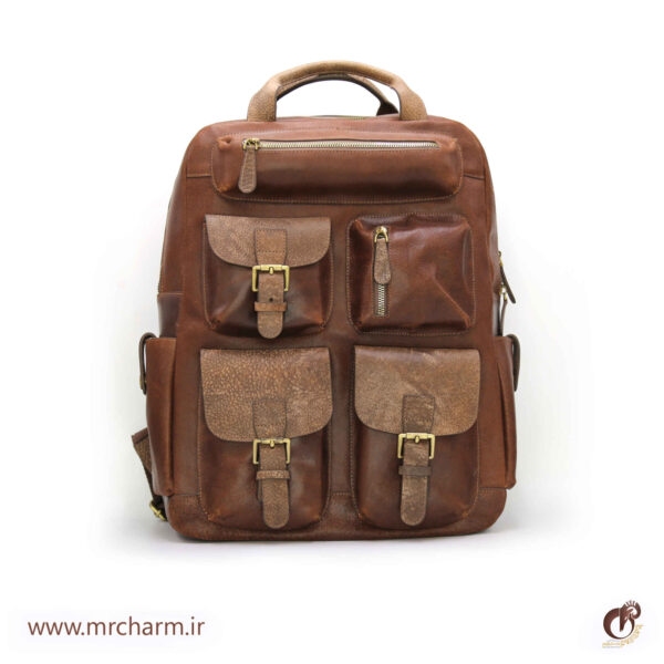 کوله پشتی هشت جیب تمام چرم mrch30045 - تصویر 4