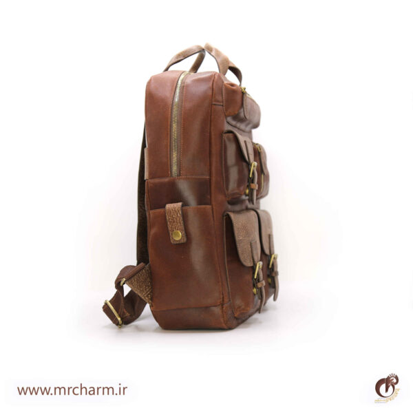 کوله پشتی هشت جیب تمام چرم mrch30045 - تصویر 3