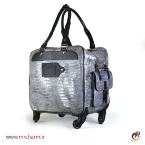 چمدان چرم نقره ای تراولی mrc168-15